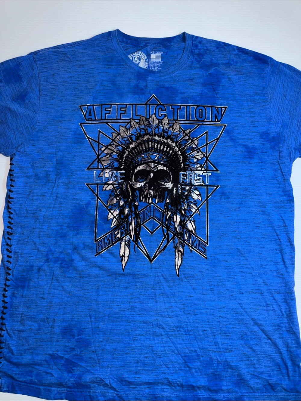 Affliction Royal Blue Skull & Headdress Graphic Tee